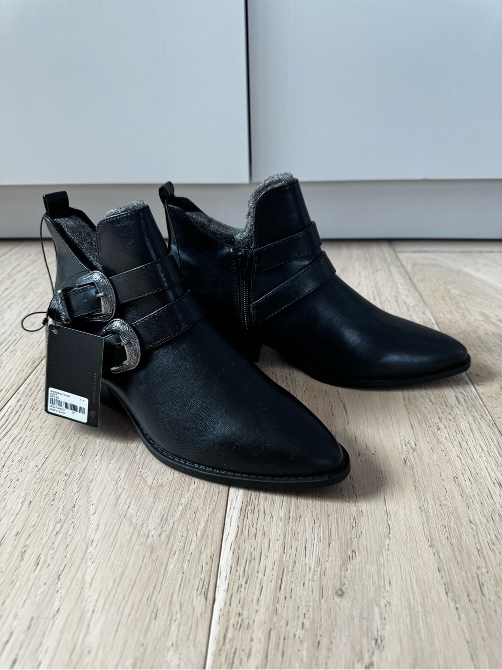 NWT - Forever 21 Black Ankle Booties with Silver Buckle Detail